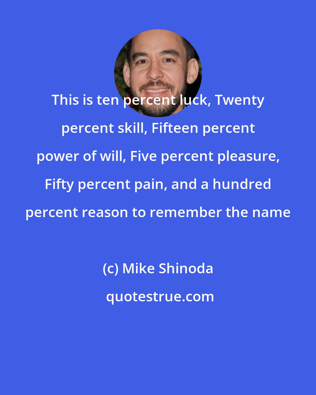 Mike Shinoda: This is ten percent luck, Twenty percent skill, Fifteen percent power of will, Five percent pleasure, Fifty percent pain, and a hundred percent reason to remember the name