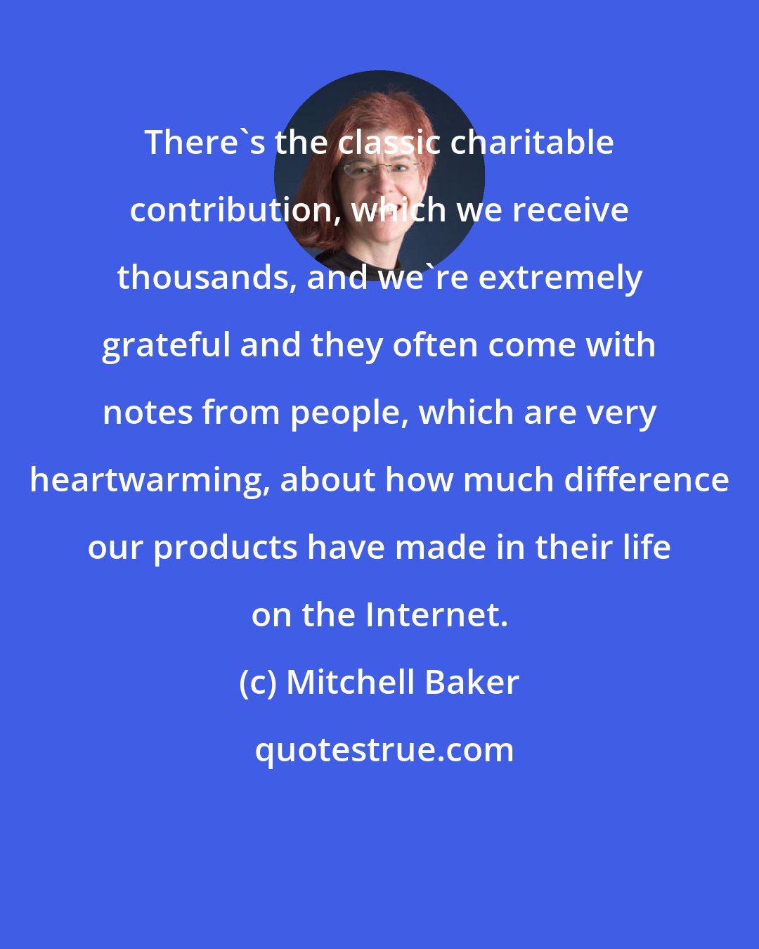 Mitchell Baker: There's the classic charitable contribution, which we receive thousands, and we're extremely grateful and they often come with notes from people, which are very heartwarming, about how much difference our products have made in their life on the Internet.