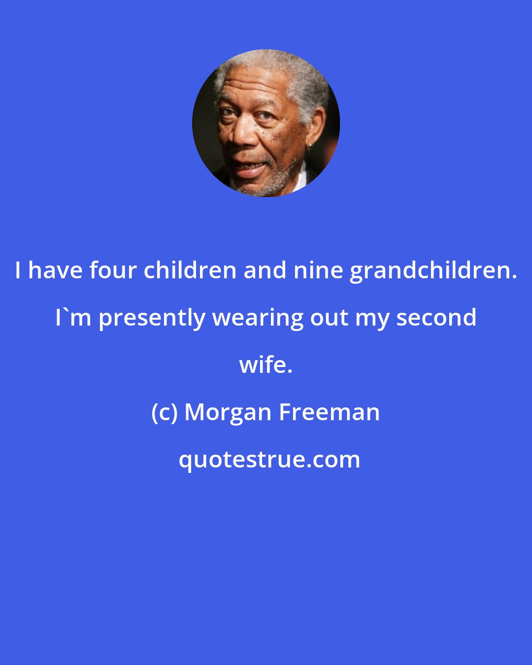 Morgan Freeman: I have four children and nine grandchildren. I'm presently wearing out my second wife.