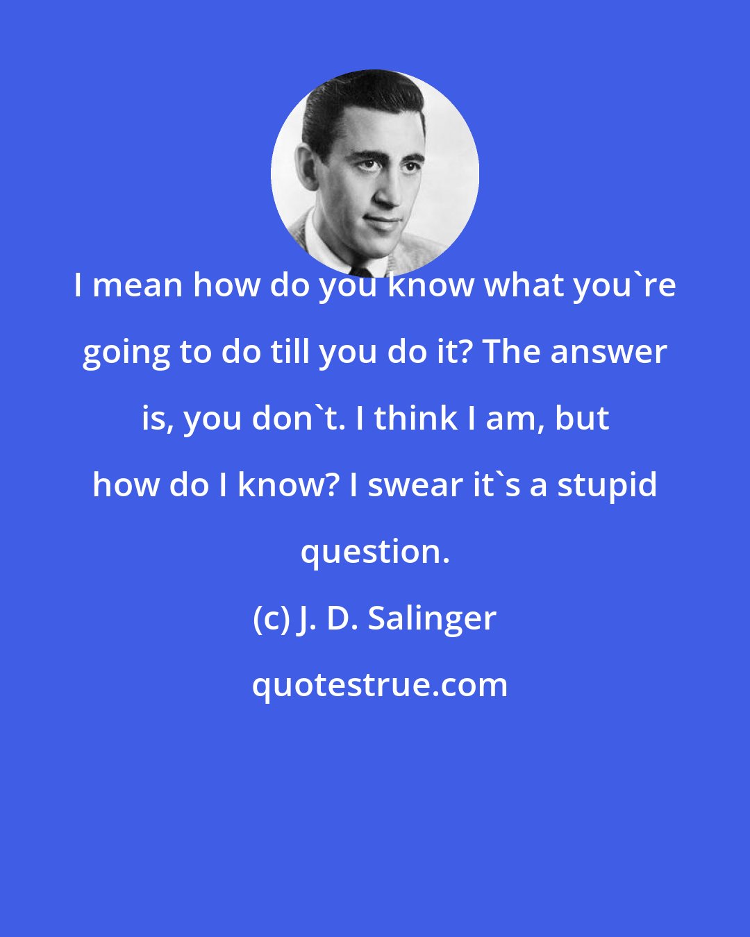 J. D. Salinger: I mean how do you know what you're going to do till you do it? The answer is, you don't. I think I am, but how do I know? I swear it's a stupid question.