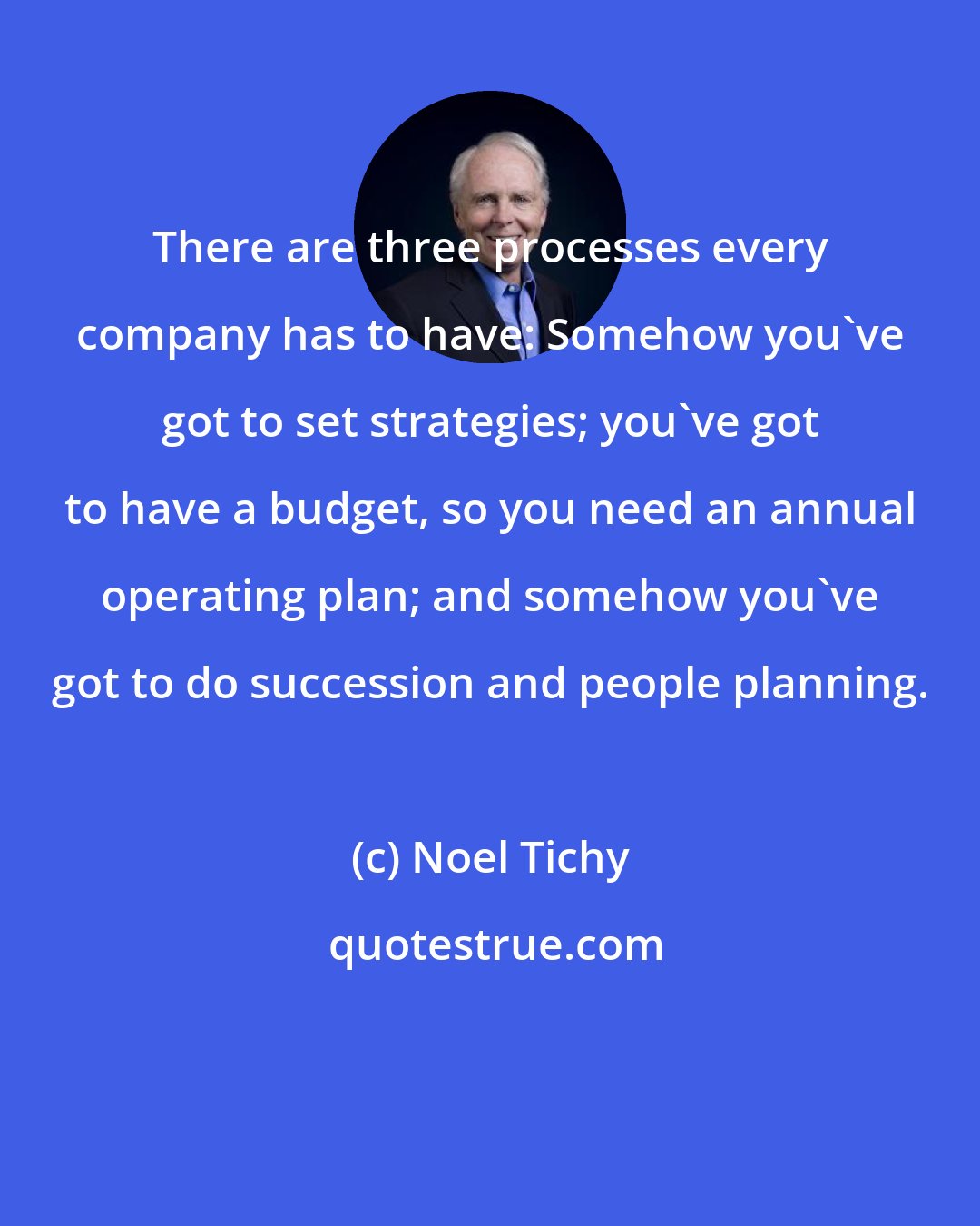 Noel Tichy: There are three processes every company has to have: Somehow you've got to set strategies; you've got to have a budget, so you need an annual operating plan; and somehow you've got to do succession and people planning.