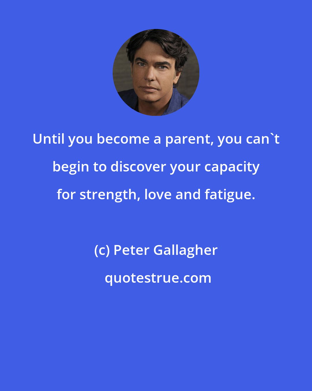 Peter Gallagher: Until you become a parent, you can't begin to discover your capacity for strength, love and fatigue.