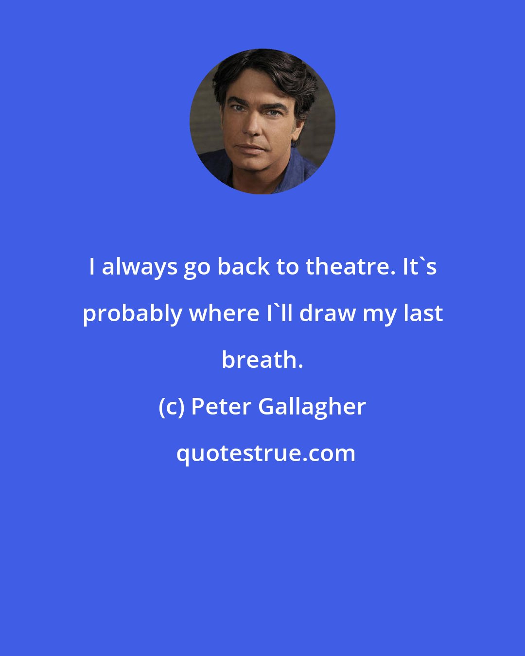 Peter Gallagher: I always go back to theatre. It's probably where I'll draw my last breath.