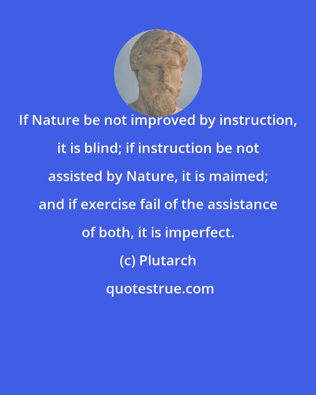 Plutarch: If Nature be not improved by instruction, it is blind; if instruction be not assisted by Nature, it is maimed; and if exercise fail of the assistance of both, it is imperfect.