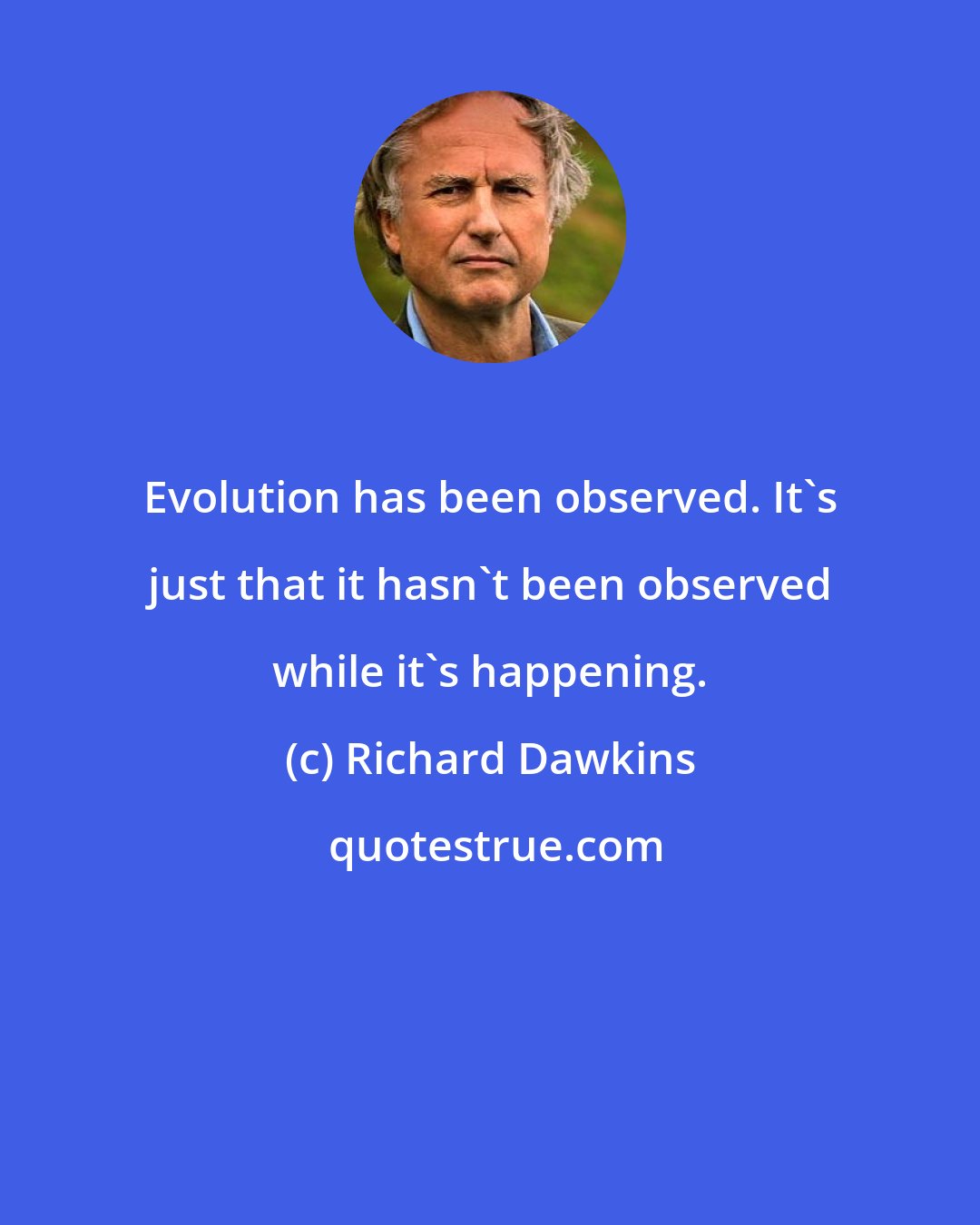 Richard Dawkins: Evolution has been observed. It's just that it hasn't been observed while it's happening.