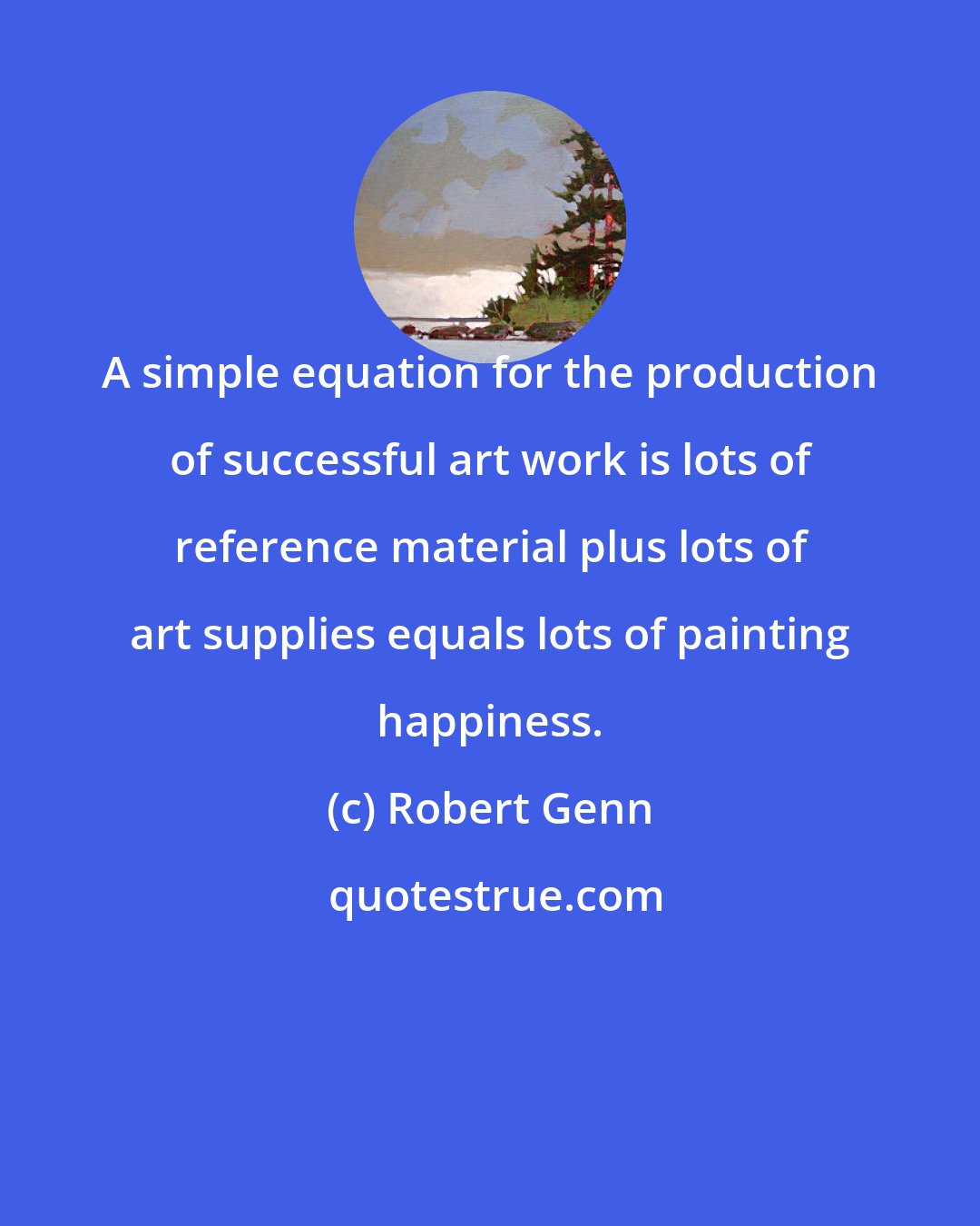 Robert Genn: A simple equation for the production of successful art work is lots of reference material plus lots of art supplies equals lots of painting happiness.