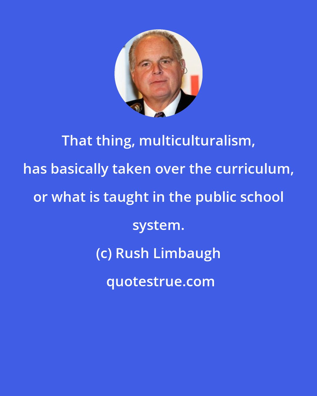 Rush Limbaugh: That thing, multiculturalism, has basically taken over the curriculum, or what is taught in the public school system.