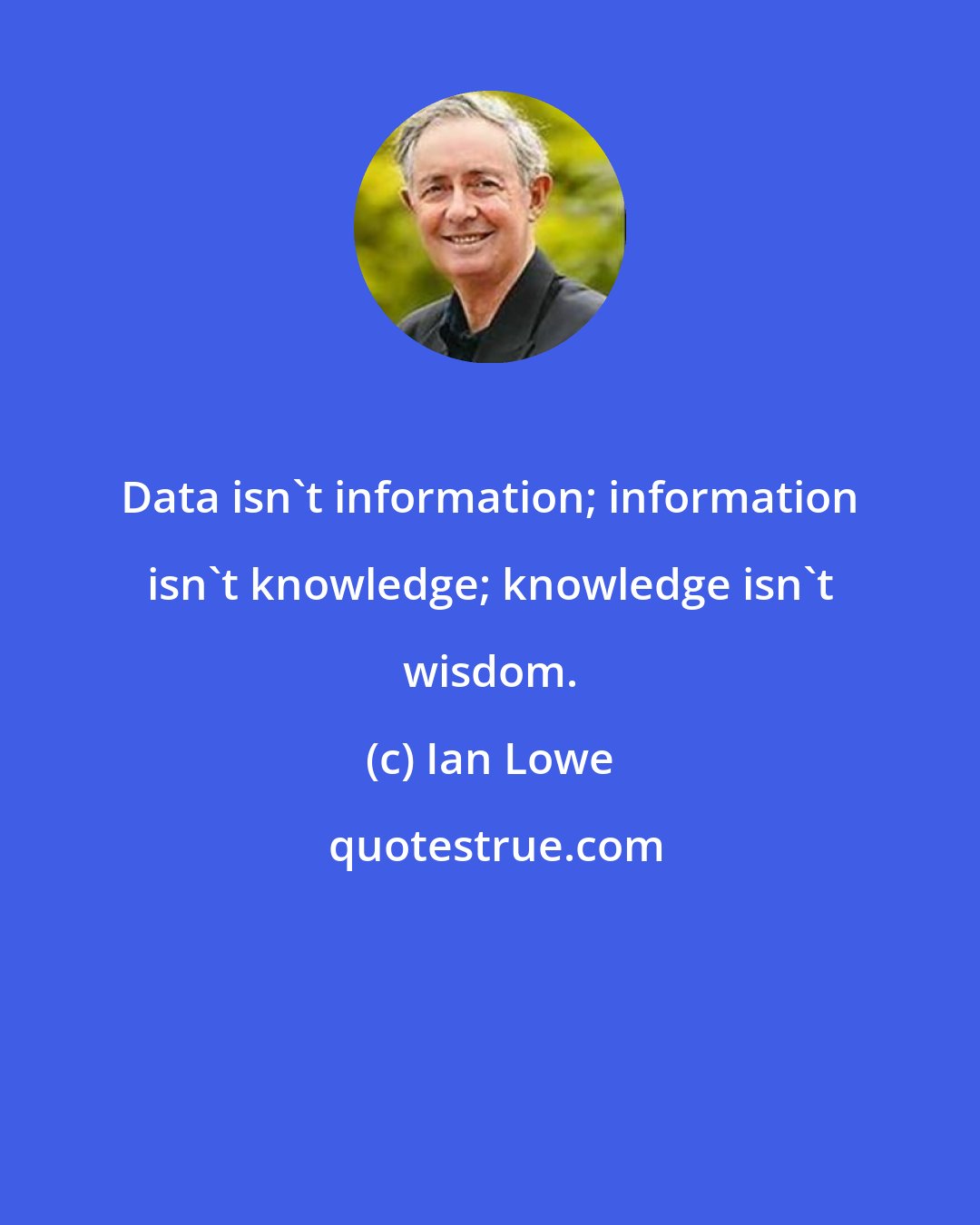 Ian Lowe: Data isn't information; information isn't knowledge; knowledge isn't wisdom.