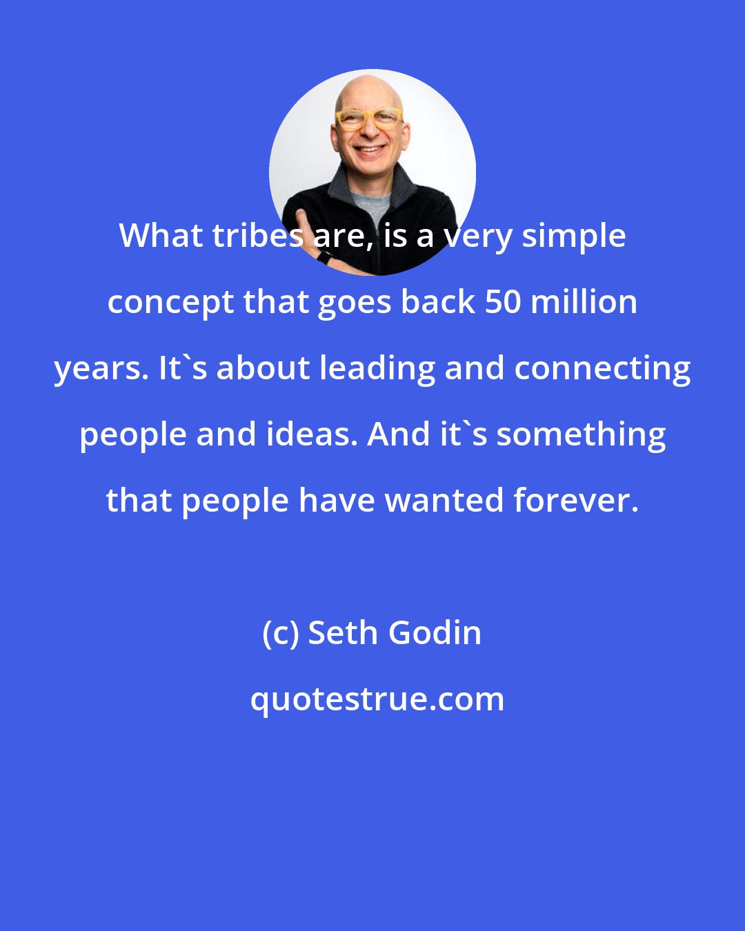 Seth Godin: What tribes are, is a very simple concept that goes back 50 million years. It's about leading and connecting people and ideas. And it's something that people have wanted forever.
