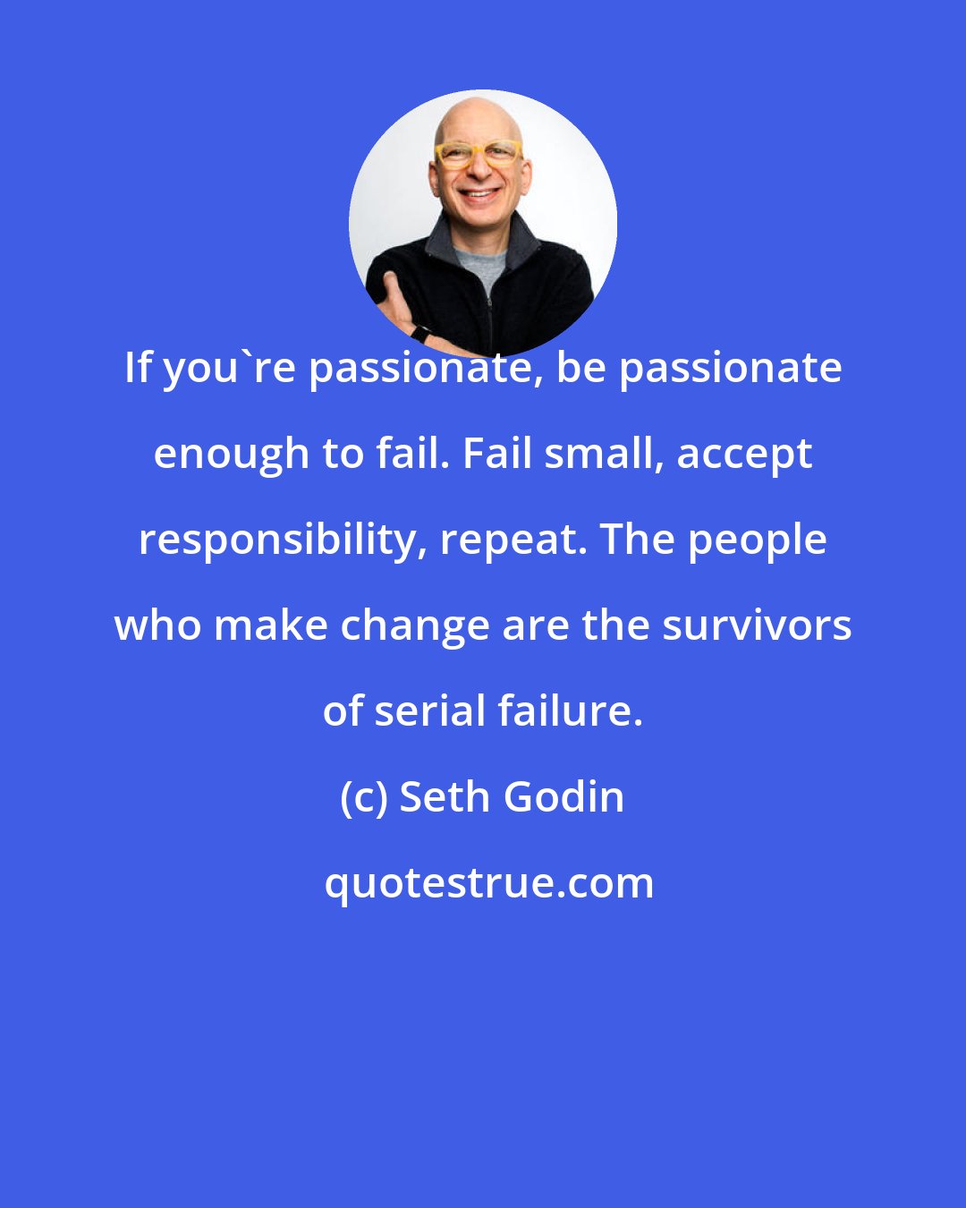 Seth Godin: If you're passionate, be passionate enough to fail. Fail small, accept responsibility, repeat. The people who make change are the survivors of serial failure.