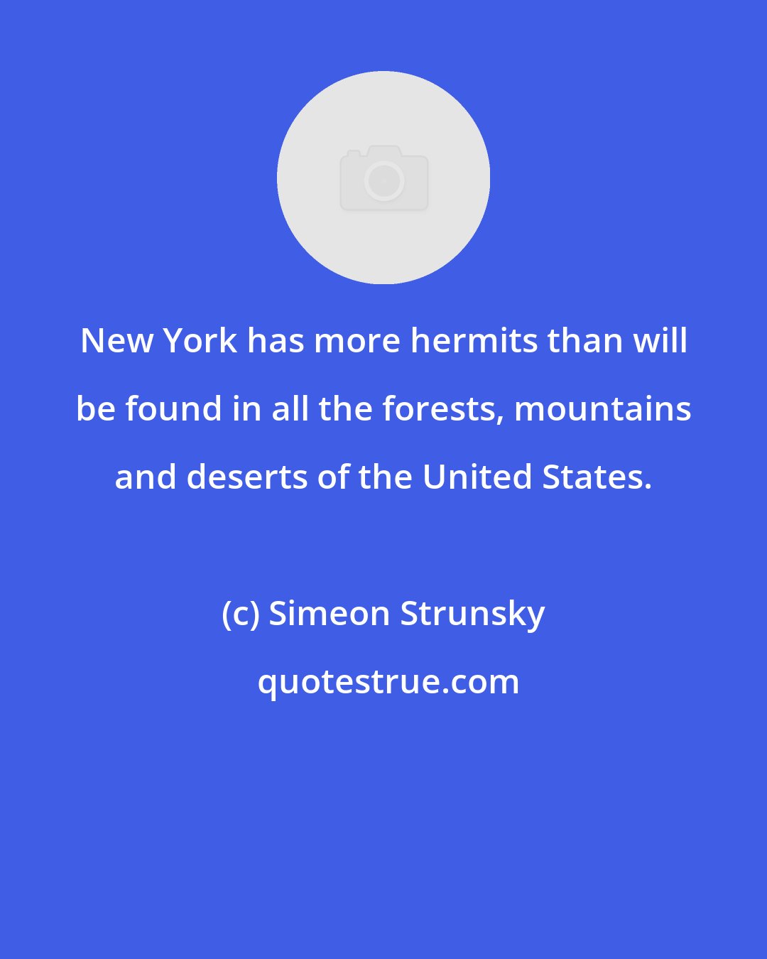 Simeon Strunsky: New York has more hermits than will be found in all the forests, mountains and deserts of the United States.