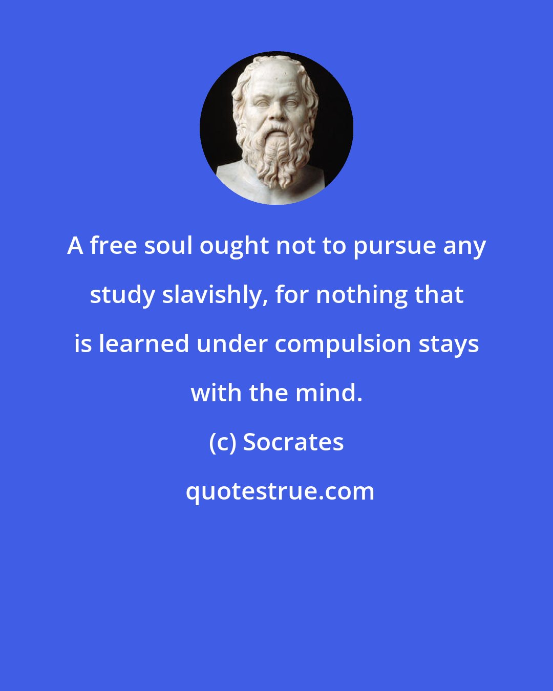 Socrates: A free soul ought not to pursue any study slavishly, for nothing that is learned under compulsion stays with the mind.