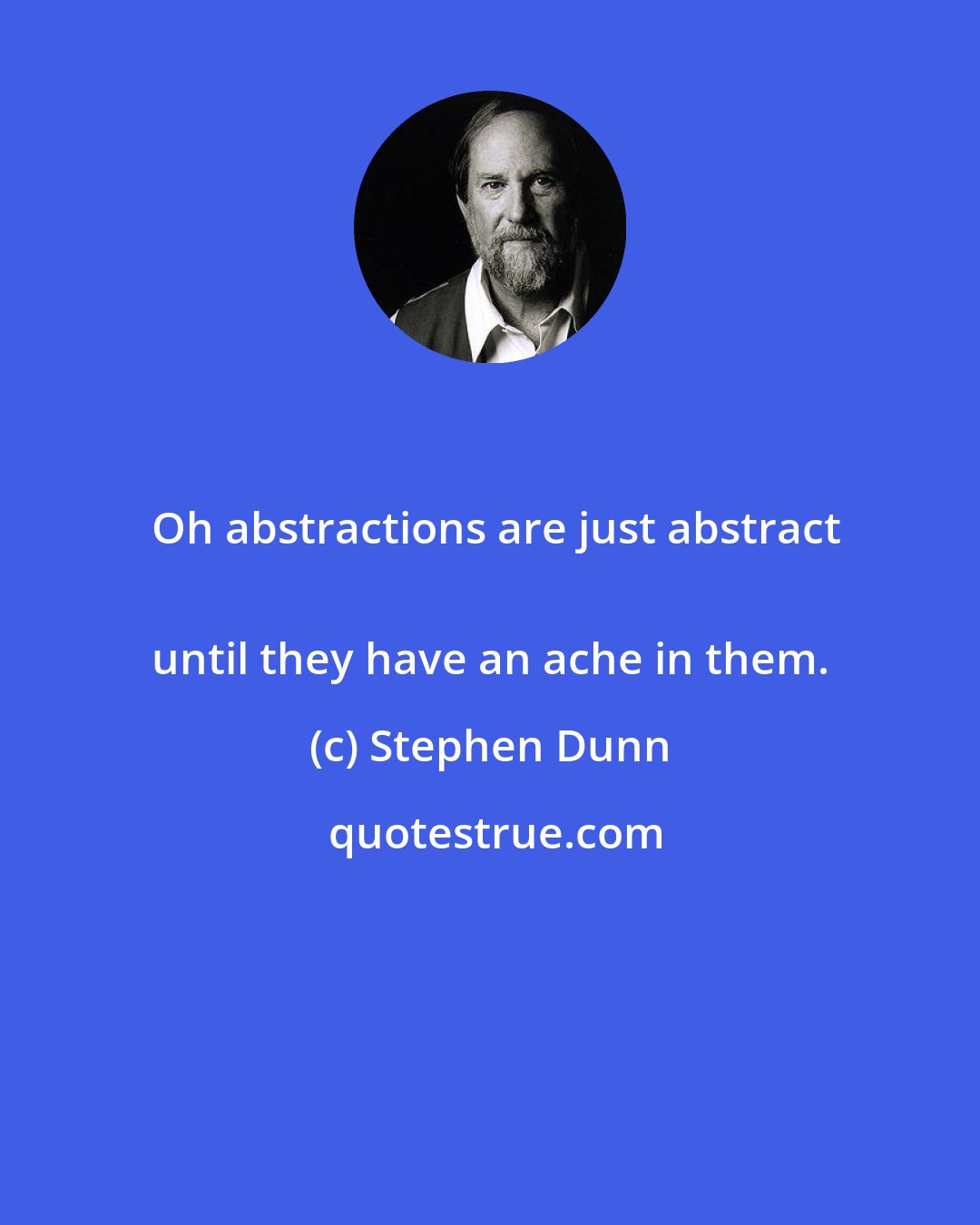 Stephen Dunn: Oh abstractions are just abstract
 until they have an ache in them.