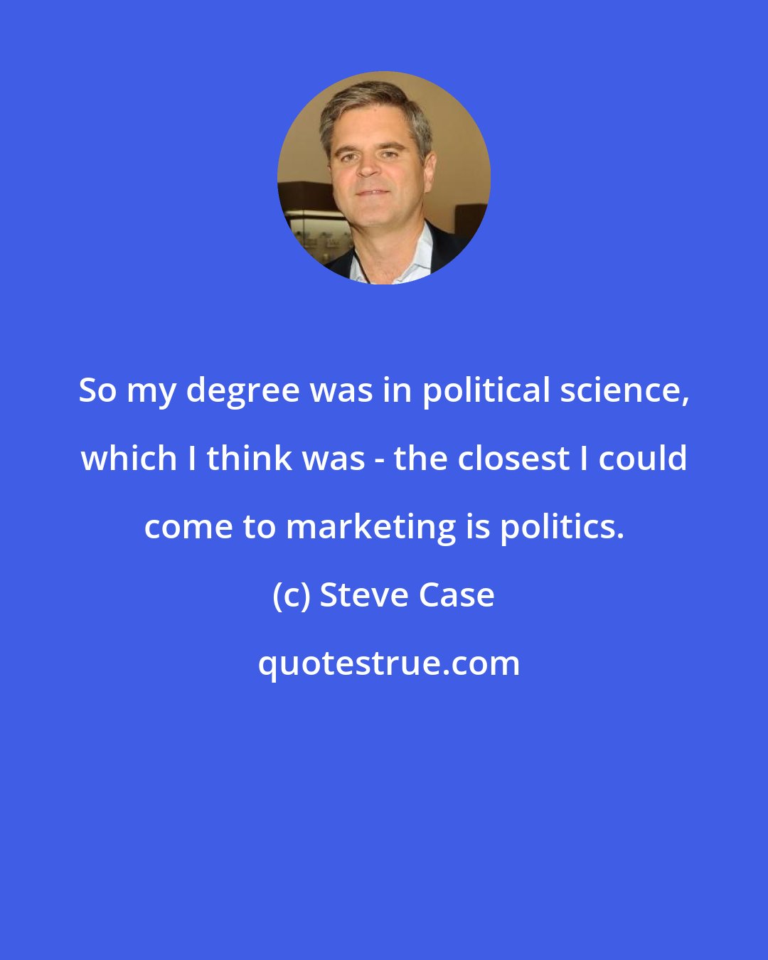 Steve Case: So my degree was in political science, which I think was - the closest I could come to marketing is politics.