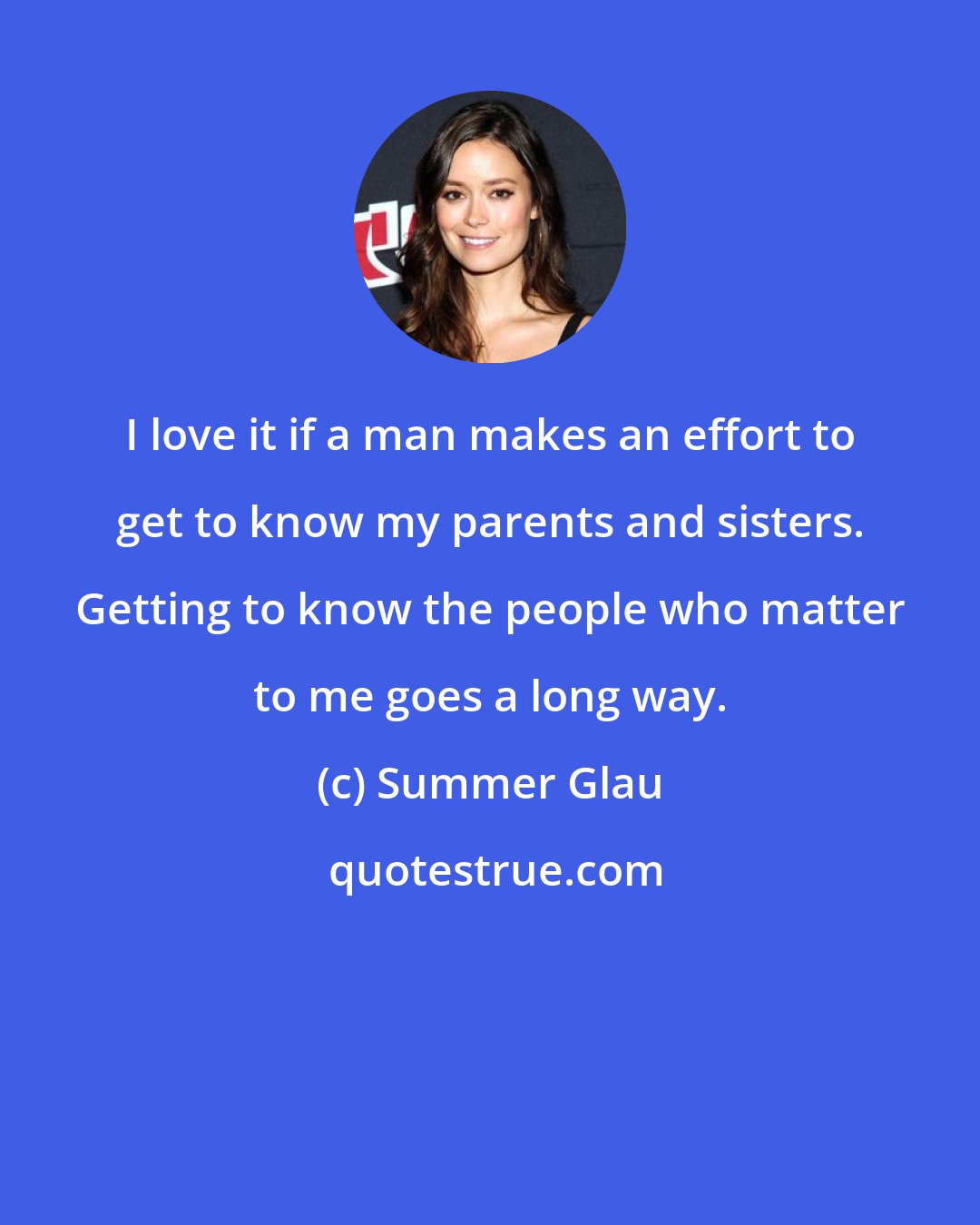 Summer Glau: I love it if a man makes an effort to get to know my parents and sisters. Getting to know the people who matter to me goes a long way.
