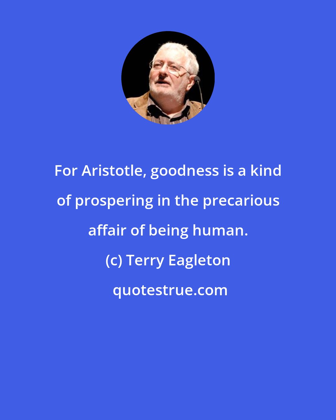 Terry Eagleton: For Aristotle, goodness is a kind of prospering in the precarious affair of being human.