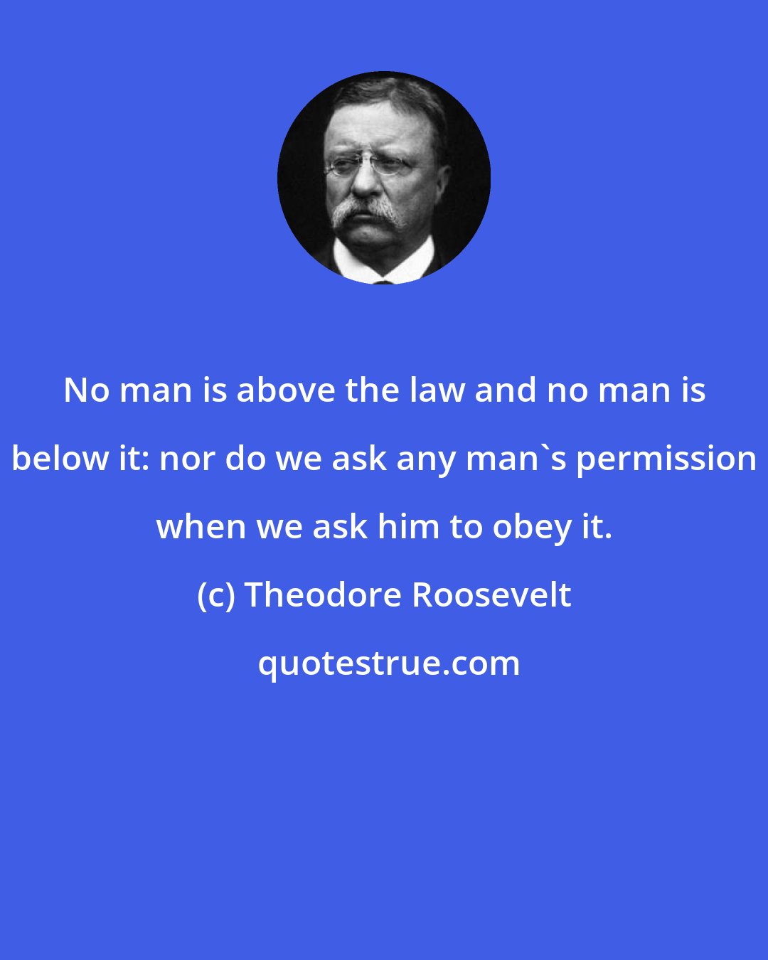 Theodore Roosevelt: No man is above the law and no man is below it: nor do we ask any man's permission when we ask him to obey it.
