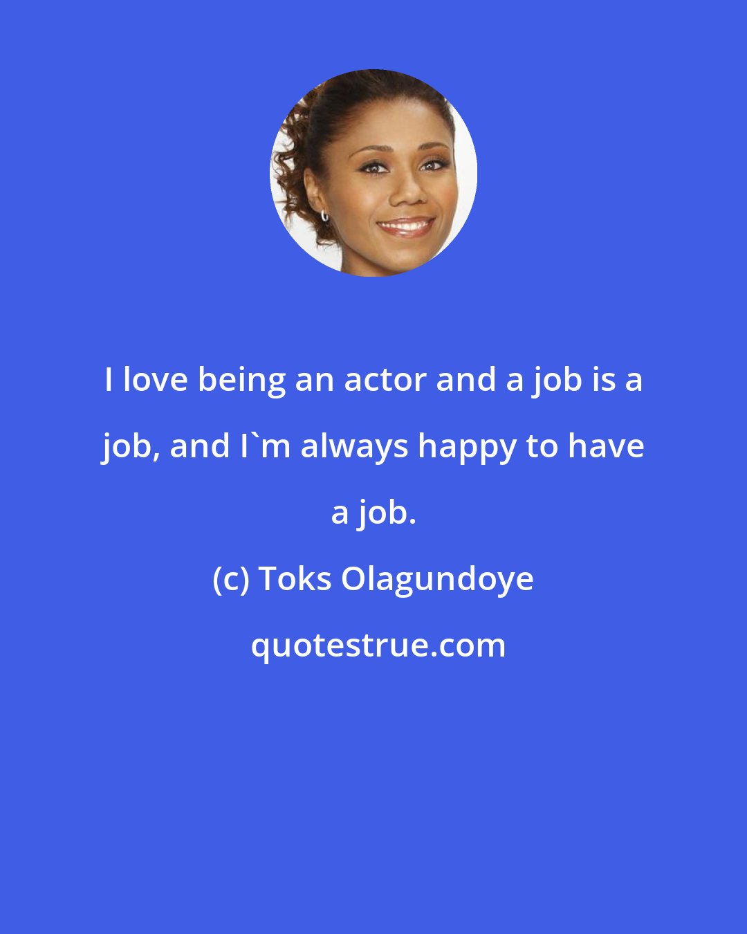 Toks Olagundoye: I love being an actor and a job is a job, and I'm always happy to have a job.