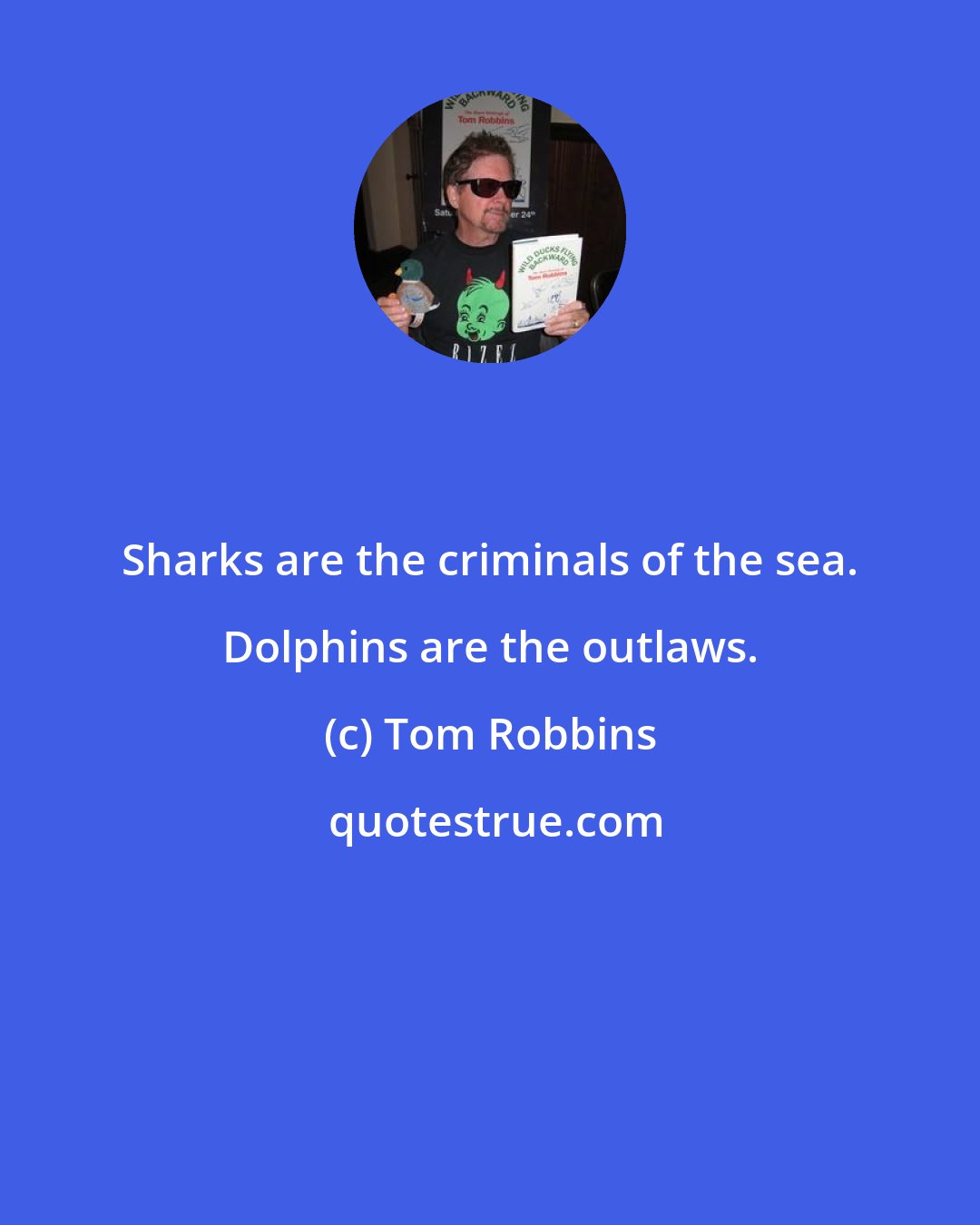 Tom Robbins: Sharks are the criminals of the sea. Dolphins are the outlaws.
