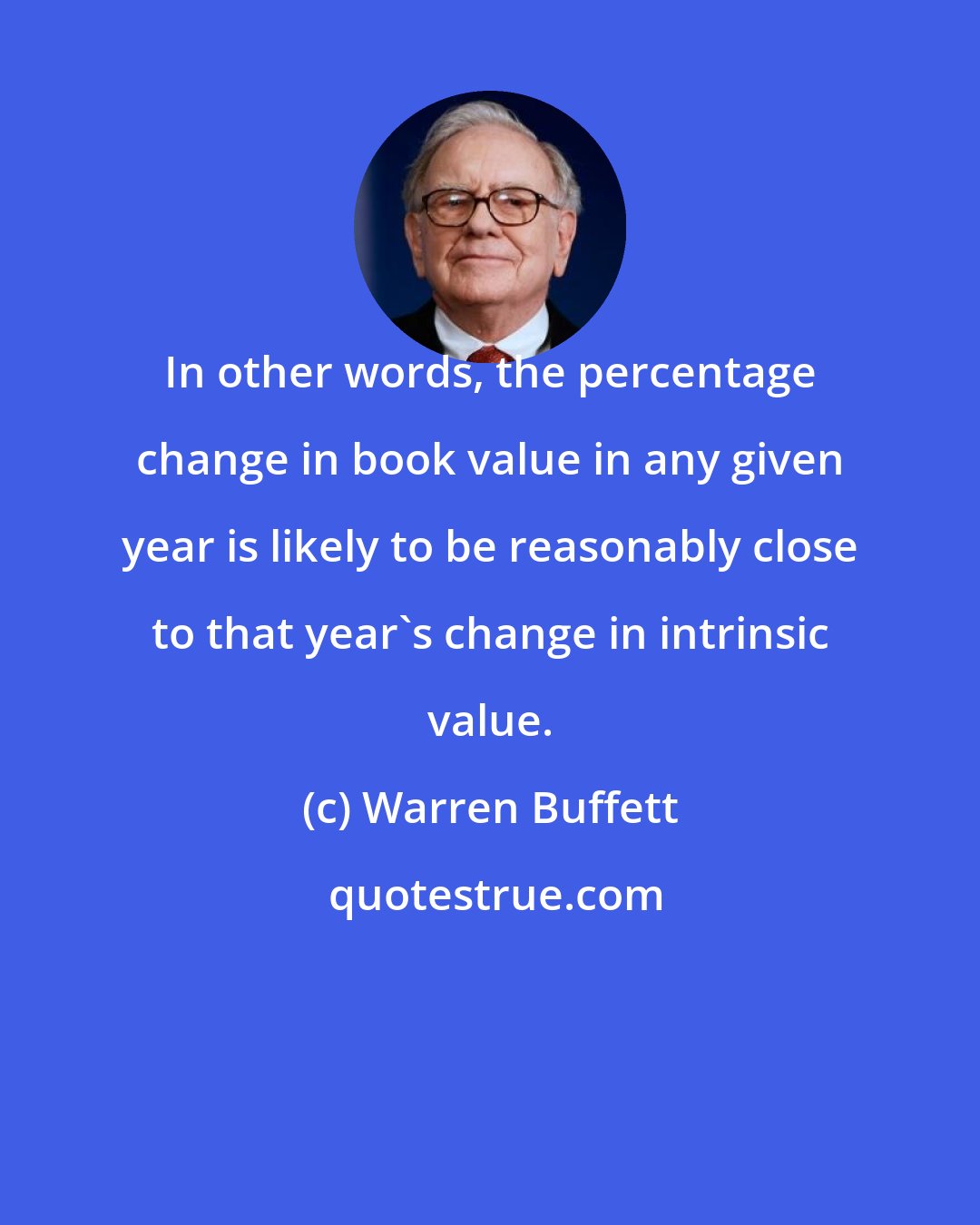 Warren Buffett: In other words, the percentage change in book value in any given year is likely to be reasonably close to that year's change in intrinsic value.