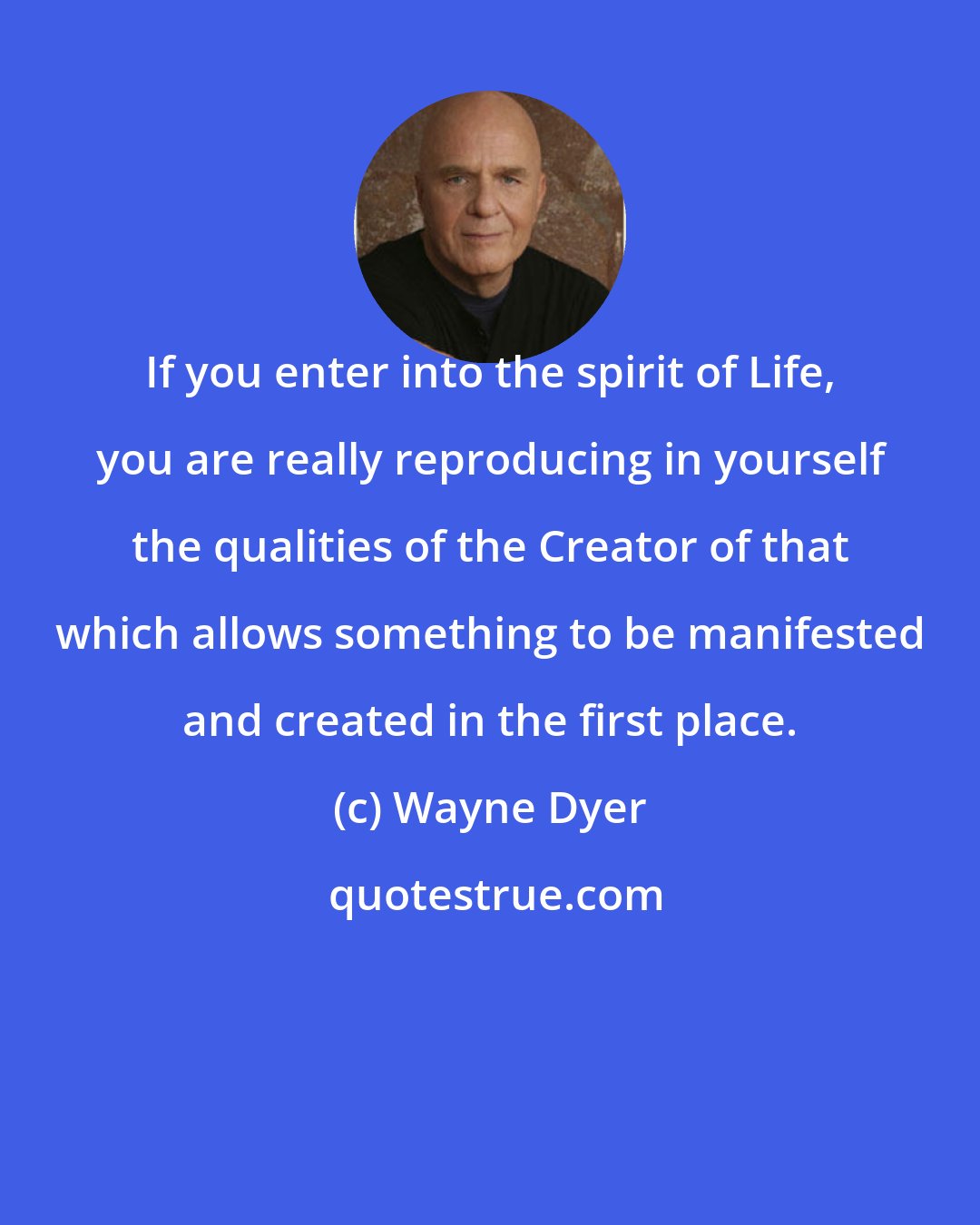 Wayne Dyer: If you enter into the spirit of Life, you are really reproducing in yourself the qualities of the Creator of that which allows something to be manifested and created in the first place.