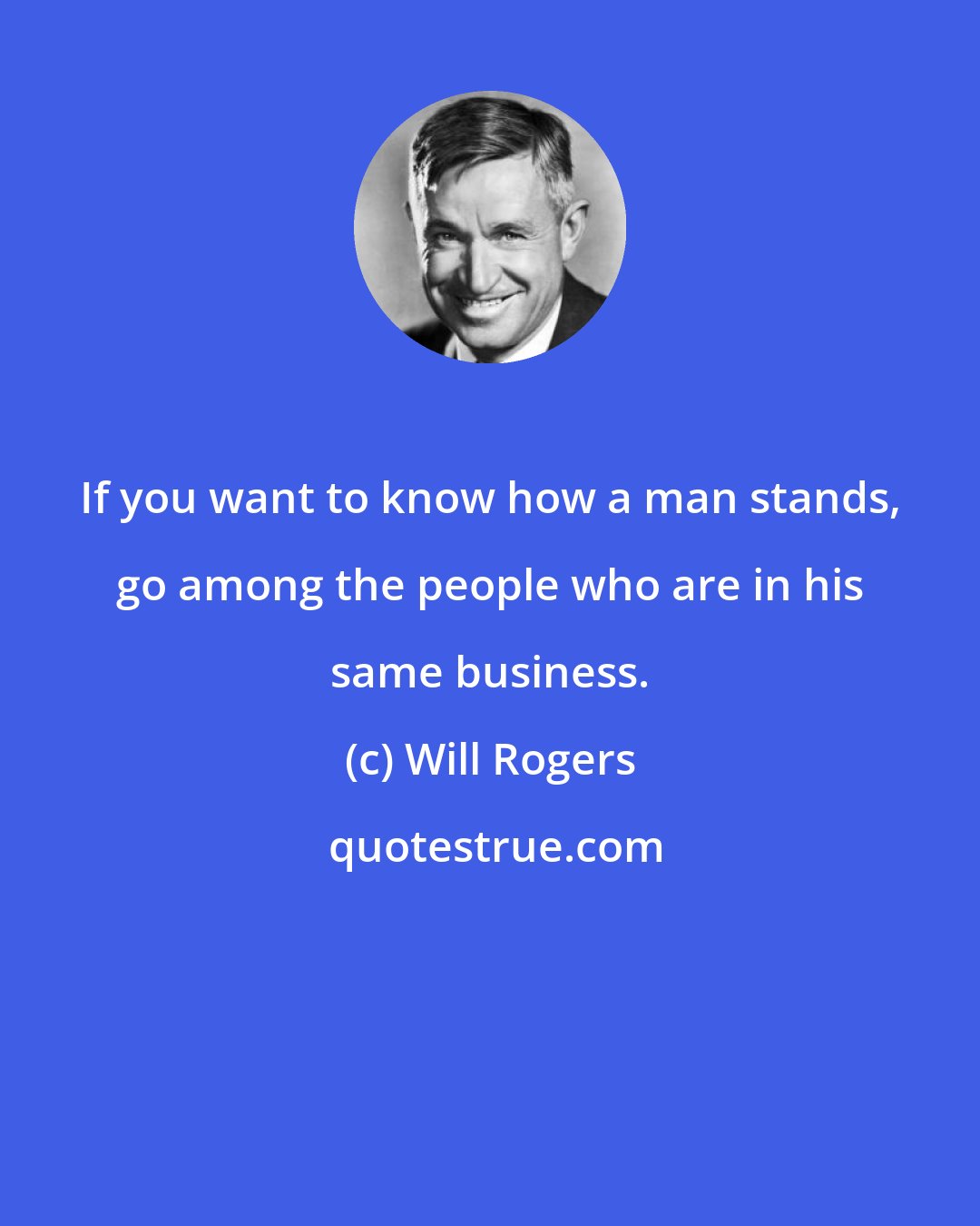 Will Rogers: If you want to know how a man stands, go among the people who are in his same business.