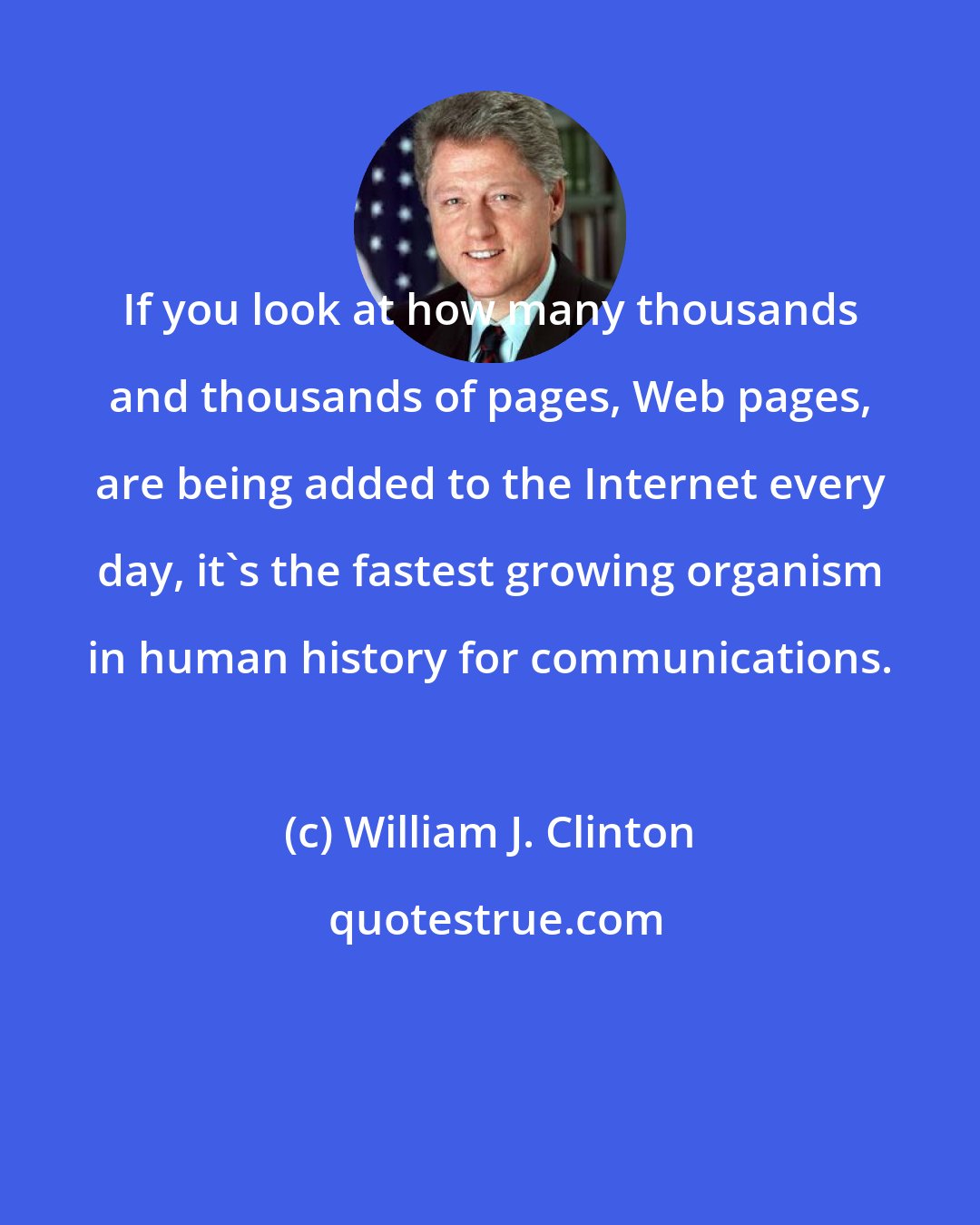 William J. Clinton: If you look at how many thousands and thousands of pages, Web pages, are being added to the Internet every day, it's the fastest growing organism in human history for communications.