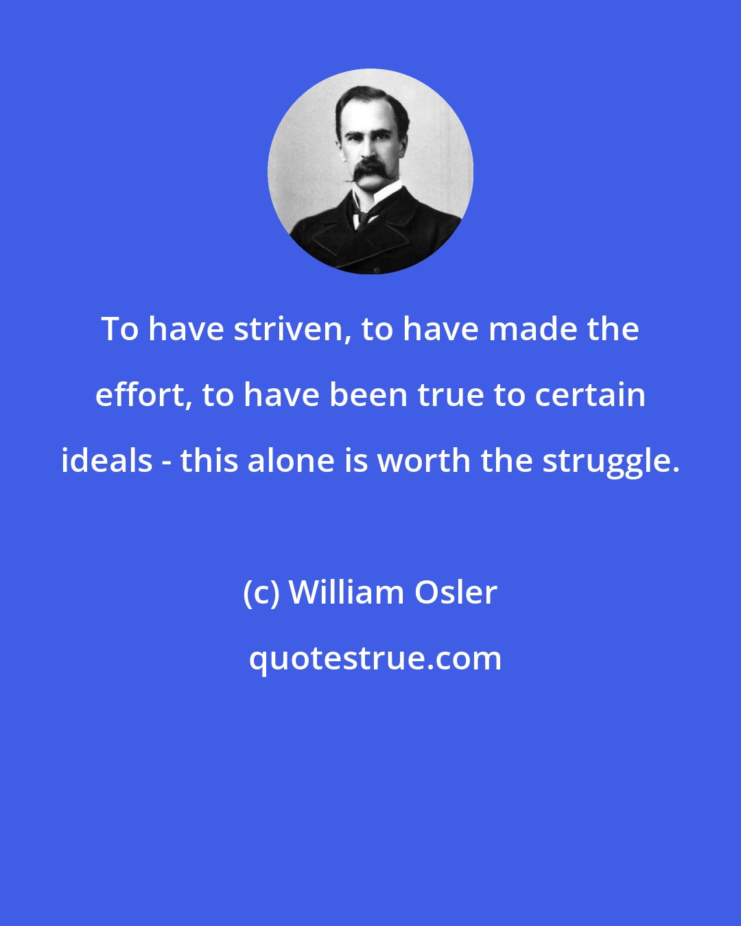 William Osler: To have striven, to have made the effort, to have been true to certain ideals - this alone is worth the struggle.