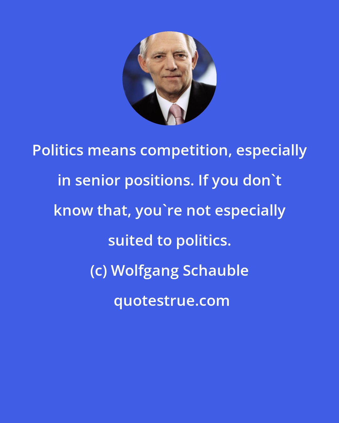 Wolfgang Schauble: Politics means competition, especially in senior positions. If you don't know that, you're not especially suited to politics.