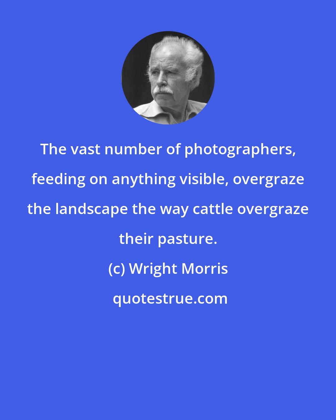 Wright Morris: The vast number of photographers, feeding on anything visible, overgraze the landscape the way cattle overgraze their pasture.