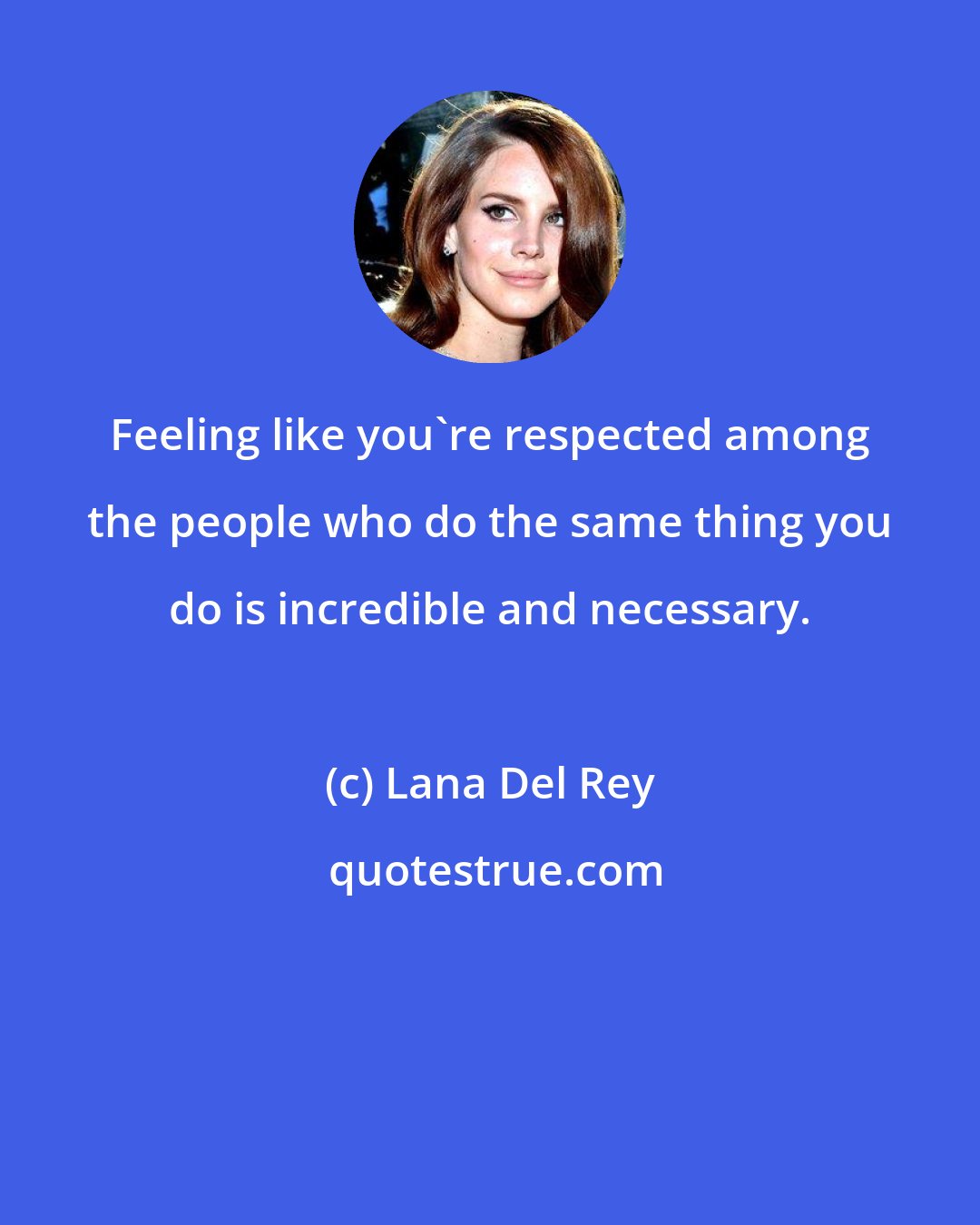 Lana Del Rey: Feeling like you're respected among the people who do the same thing you do is incredible and necessary.