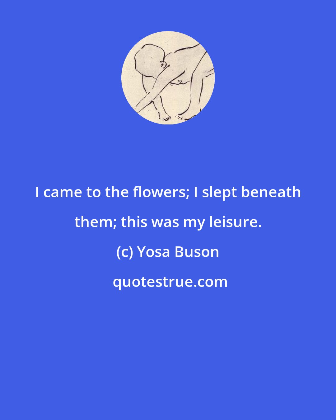 Yosa Buson: I came to the flowers; I slept beneath them; this was my leisure.
