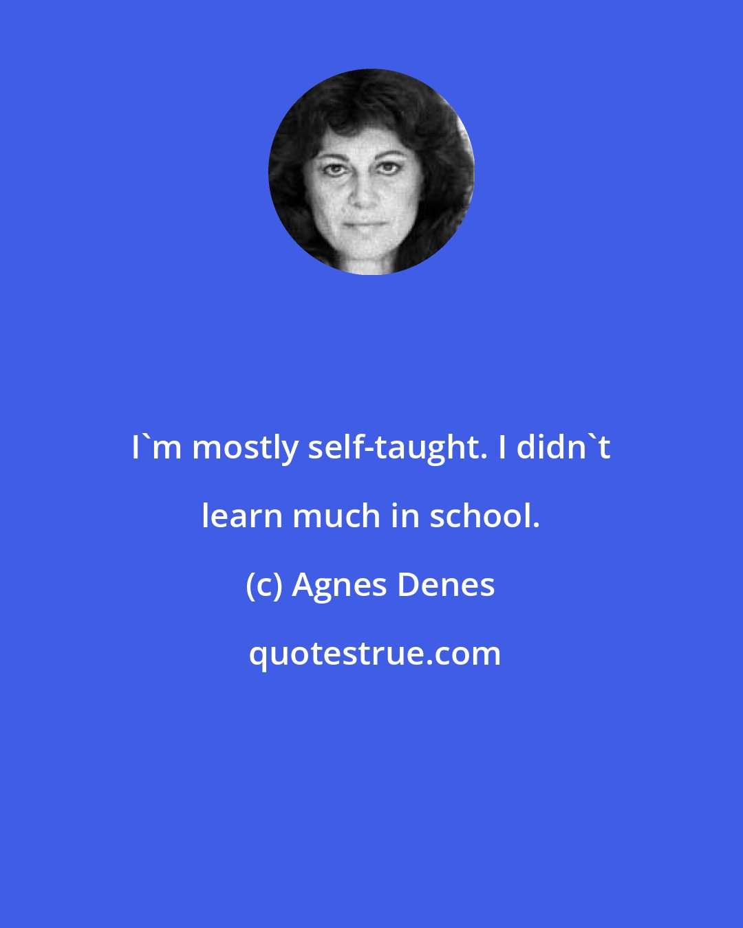 Agnes Denes: I'm mostly self-taught. I didn't learn much in school.