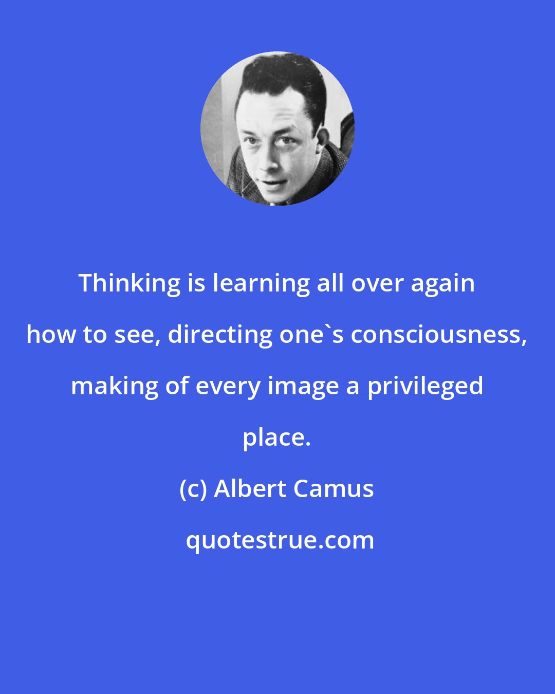 Albert Camus: Thinking is learning all over again how to see, directing one's consciousness, making of every image a privileged place.