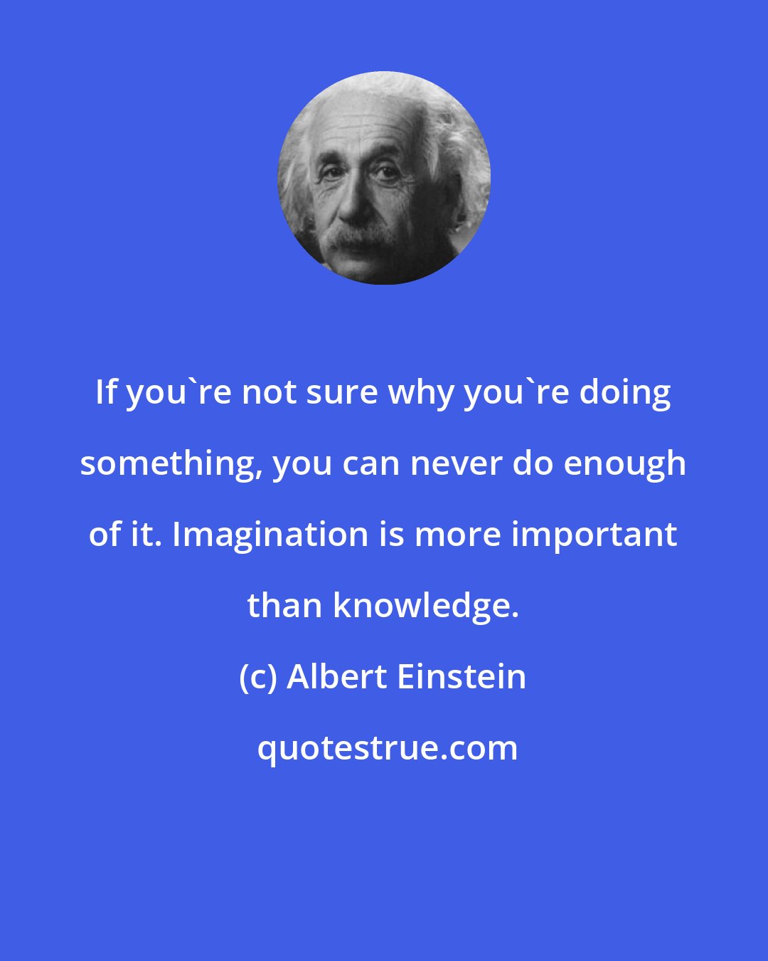 Albert Einstein: If you're not sure why you're doing something, you can never do enough of it. Imagination is more important than knowledge.