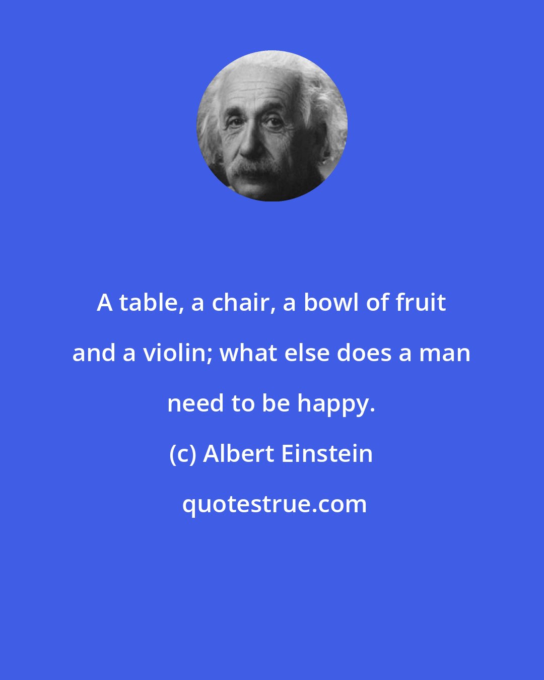 Albert Einstein: A table, a chair, a bowl of fruit and a violin; what else does a man need to be happy.