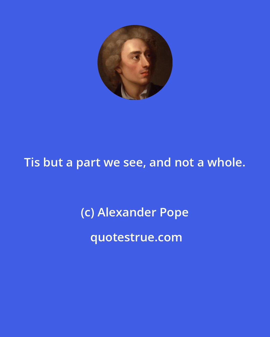 Alexander Pope: Tis but a part we see, and not a whole.