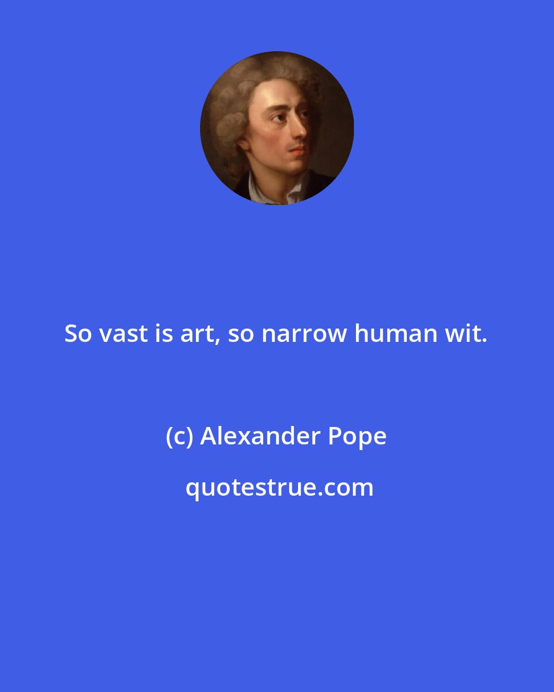 Alexander Pope: So vast is art, so narrow human wit.