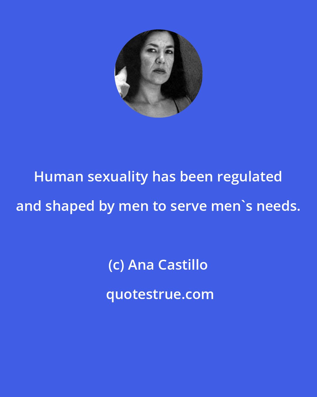 Ana Castillo: Human sexuality has been regulated and shaped by men to serve men's needs.