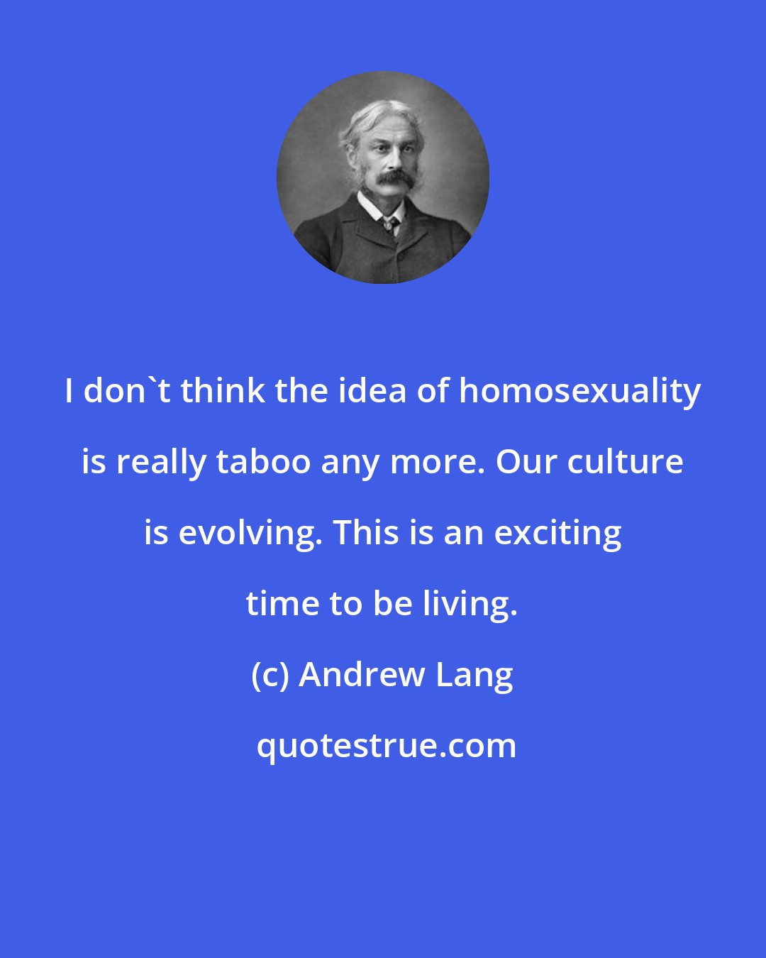 Andrew Lang: I don't think the idea of homosexuality is really taboo any more. Our culture is evolving. This is an exciting time to be living.