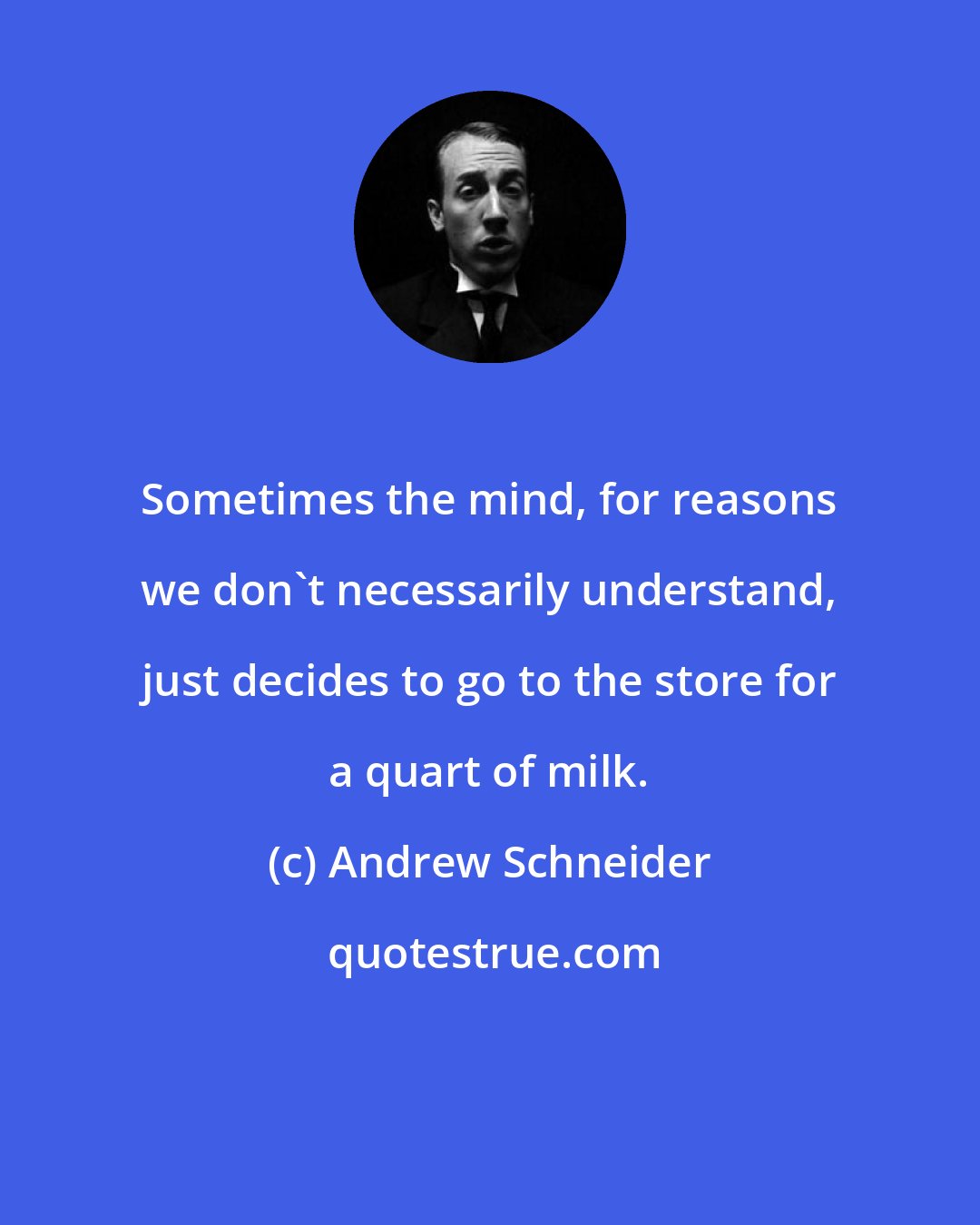 Andrew Schneider: Sometimes the mind, for reasons we don't necessarily understand, just decides to go to the store for a quart of milk.