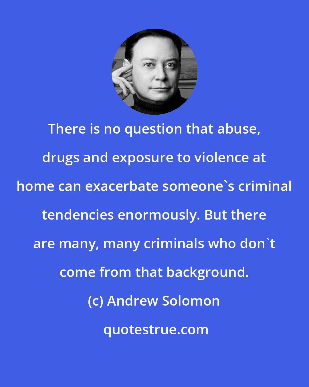 Andrew Solomon: There is no question that abuse, drugs and exposure to violence at home can exacerbate someone's criminal tendencies enormously. But there are many, many criminals who don't come from that background.