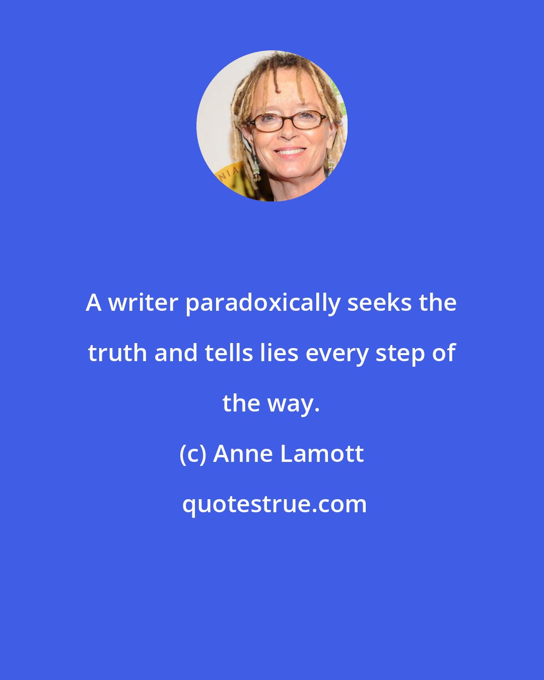 Anne Lamott: A writer paradoxically seeks the truth and tells lies every step of the way.