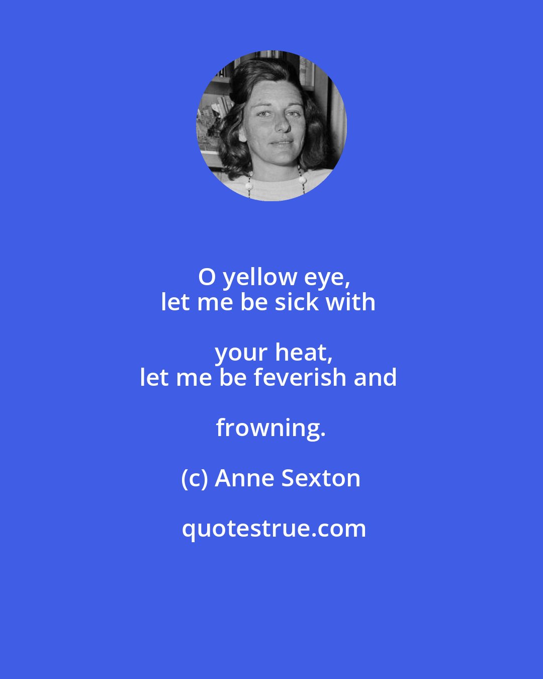 Anne Sexton: O yellow eye,
let me be sick with your heat,
let me be feverish and frowning.