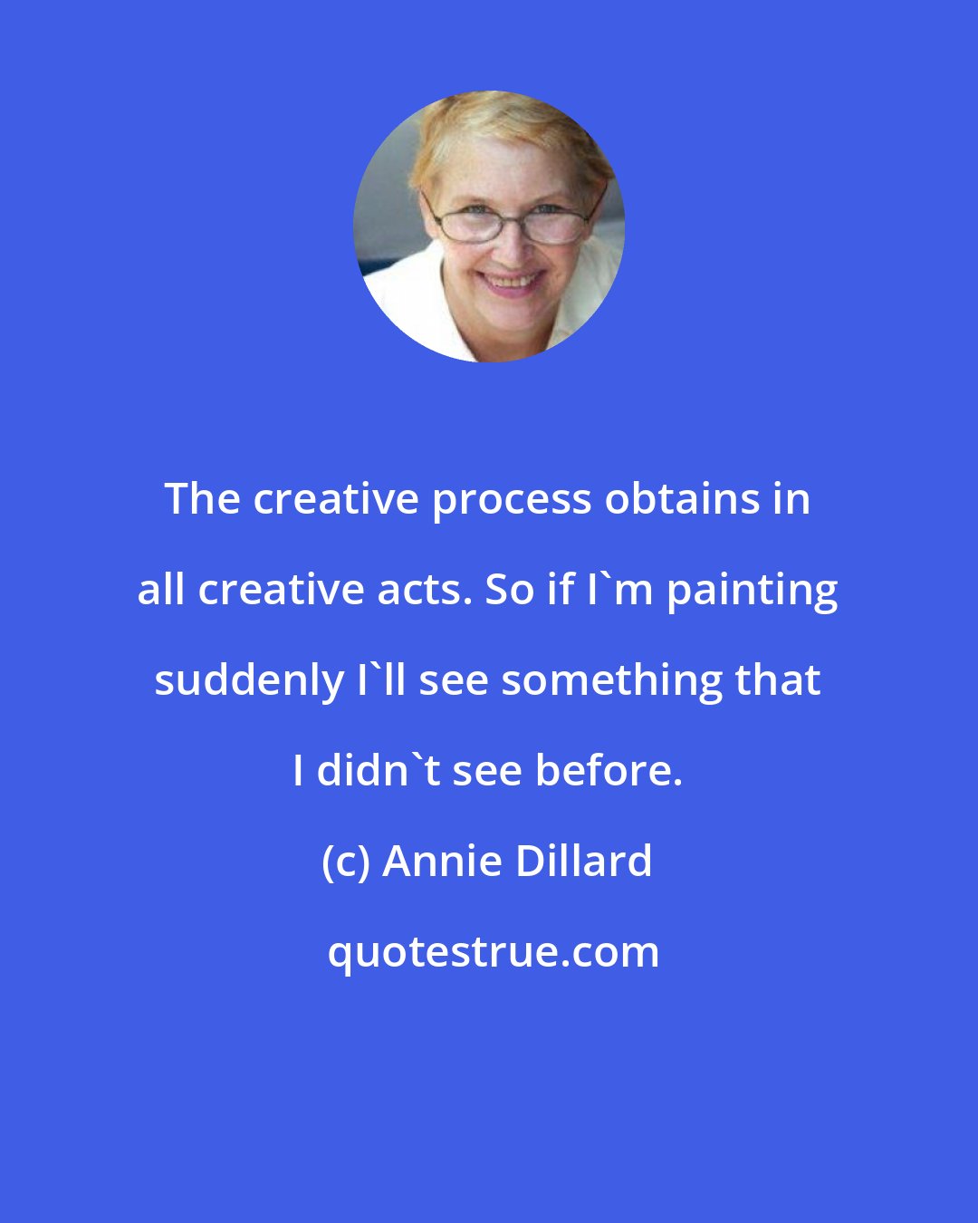 Annie Dillard: The creative process obtains in all creative acts. So if I'm painting suddenly I'll see something that I didn't see before.