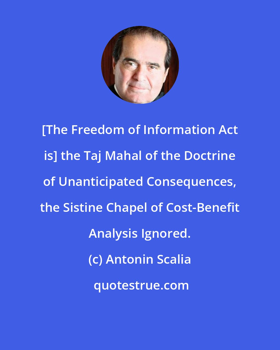 Antonin Scalia: [The Freedom of Information Act is] the Taj Mahal of the Doctrine of Unanticipated Consequences, the Sistine Chapel of Cost-Benefit Analysis Ignored.