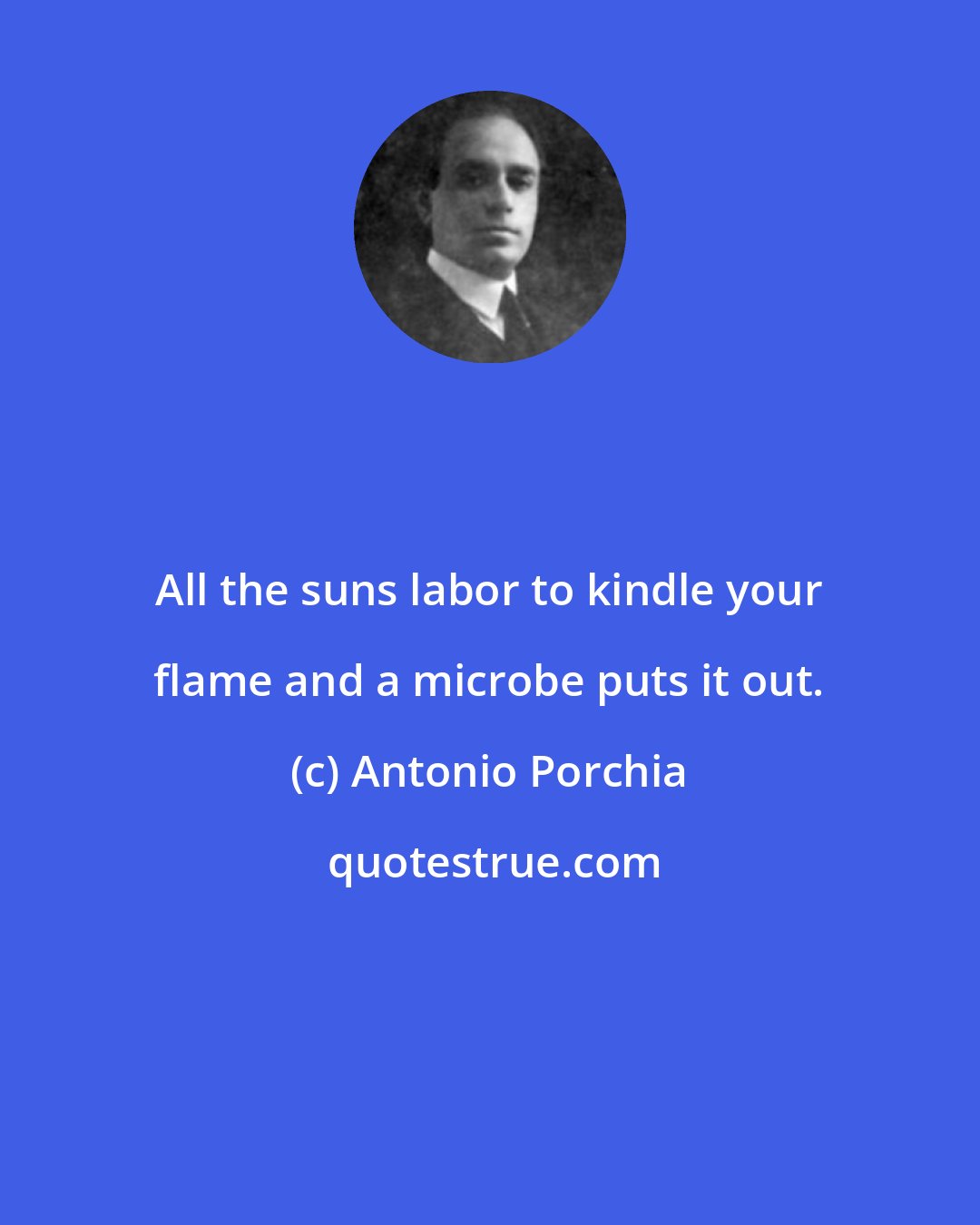 Antonio Porchia: All the suns labor to kindle your flame and a microbe puts it out.