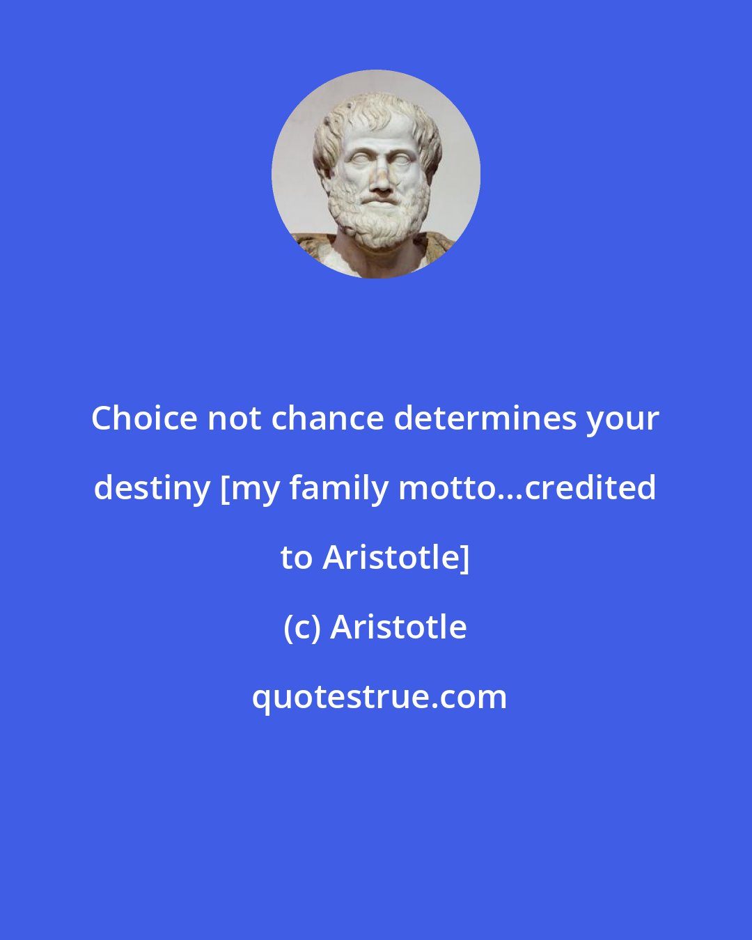 Aristotle: Choice not chance determines your destiny [my family motto...credited to Aristotle]