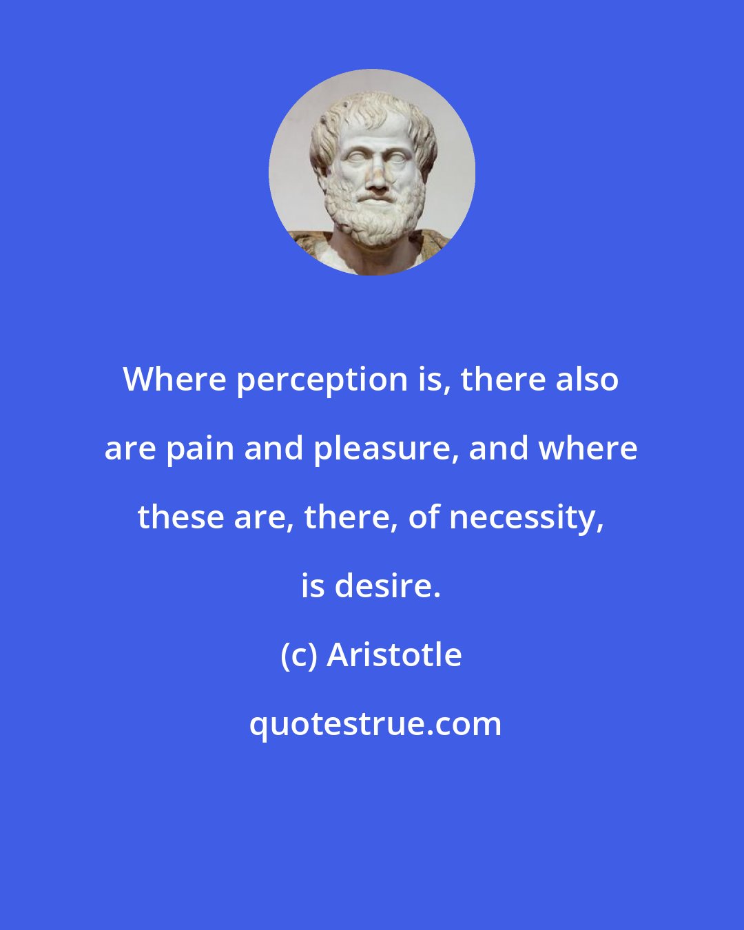 Aristotle: Where perception is, there also are pain and pleasure, and where these are, there, of necessity, is desire.