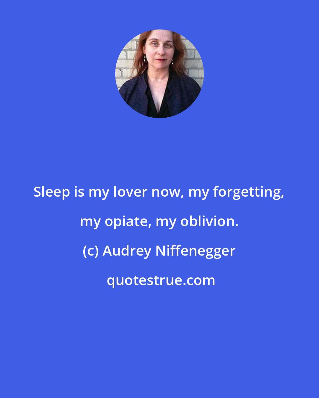 Audrey Niffenegger: Sleep is my lover now, my forgetting, my opiate, my oblivion.